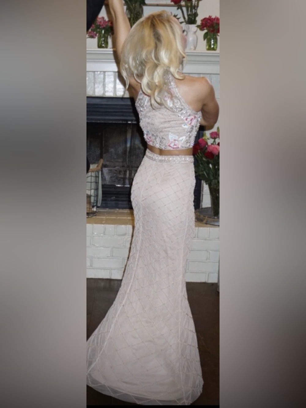Sherri Hill Blush Two-Piece Beaded Evening Gown